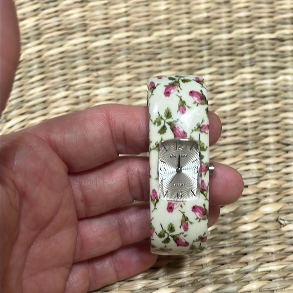Betsey Johnson Floral Bangle Watch with Silver Dial